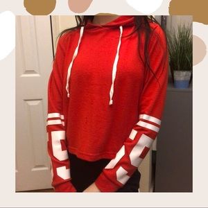 cropped red hoodie